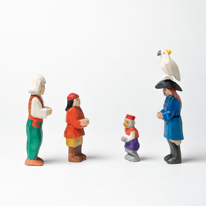 Wooden Pirate Figurines with Parrot and Monkey: Set Sail for Adventure