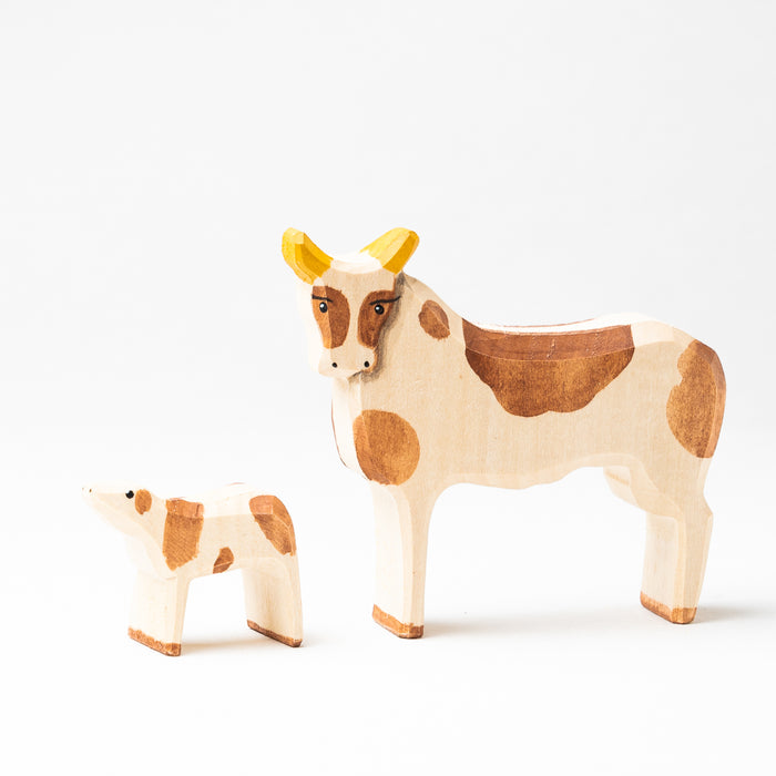 Wooden Cow Toy with Baby Cow