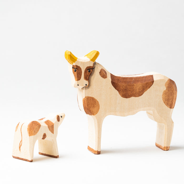 Wooden Cow Toy with Baby Cow