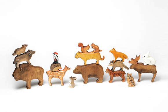 Waldorf Wooden Foxes family of 3 puzzle set - PoppyBabyCo