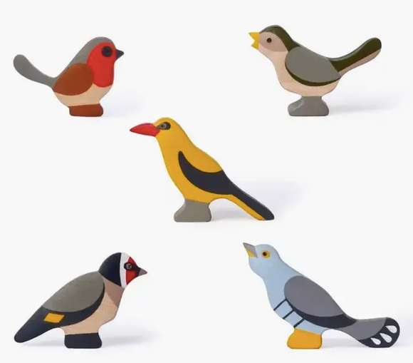 Wooden Bird Figurines Set of 5