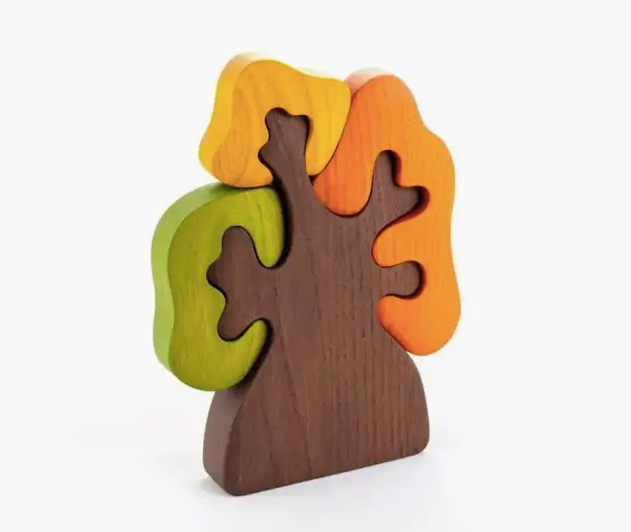 Wooden Autumn Tree with Fox and Bird Figurines