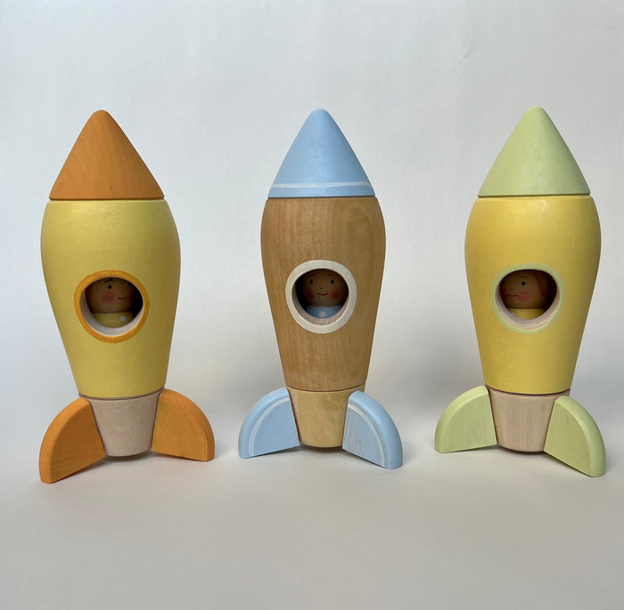 Wooden Space Rocket ship with Astronaut
