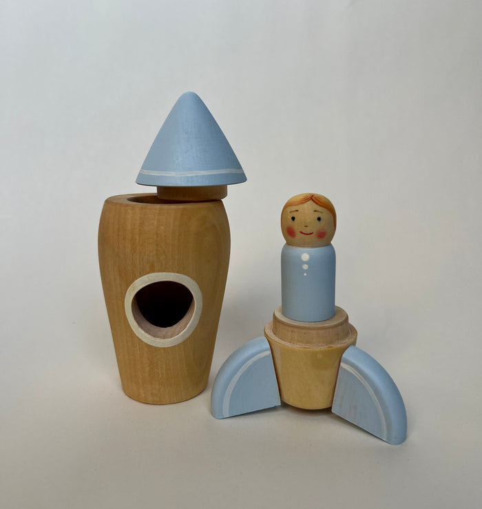 Wooden Space Rocket ship with Astronaut