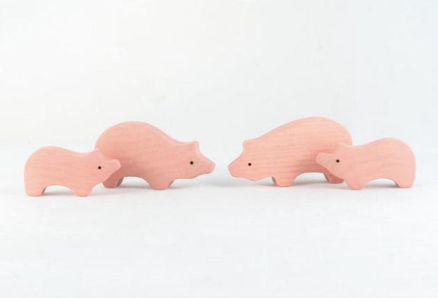 Wooden Pig Figurines Set
