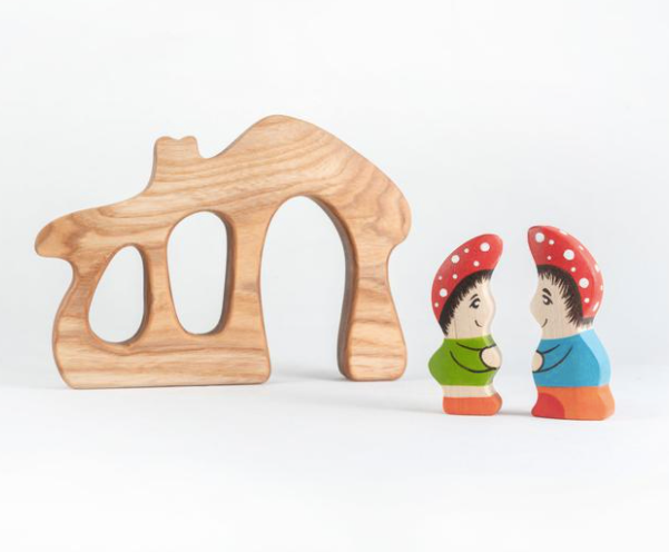 Wood Gnome House with Gnomes (set of 2)