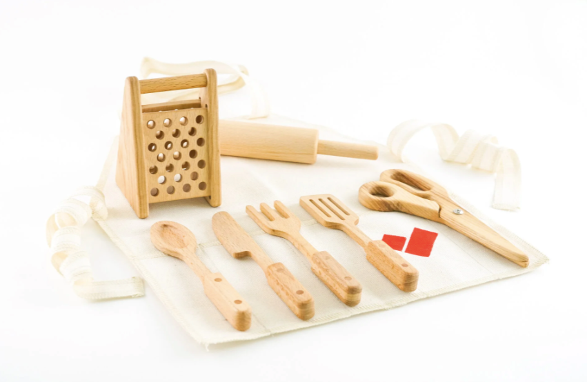 Wooden kitchen top utensils toys