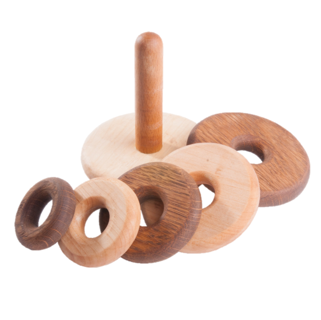 Wooden stacking top rings toy