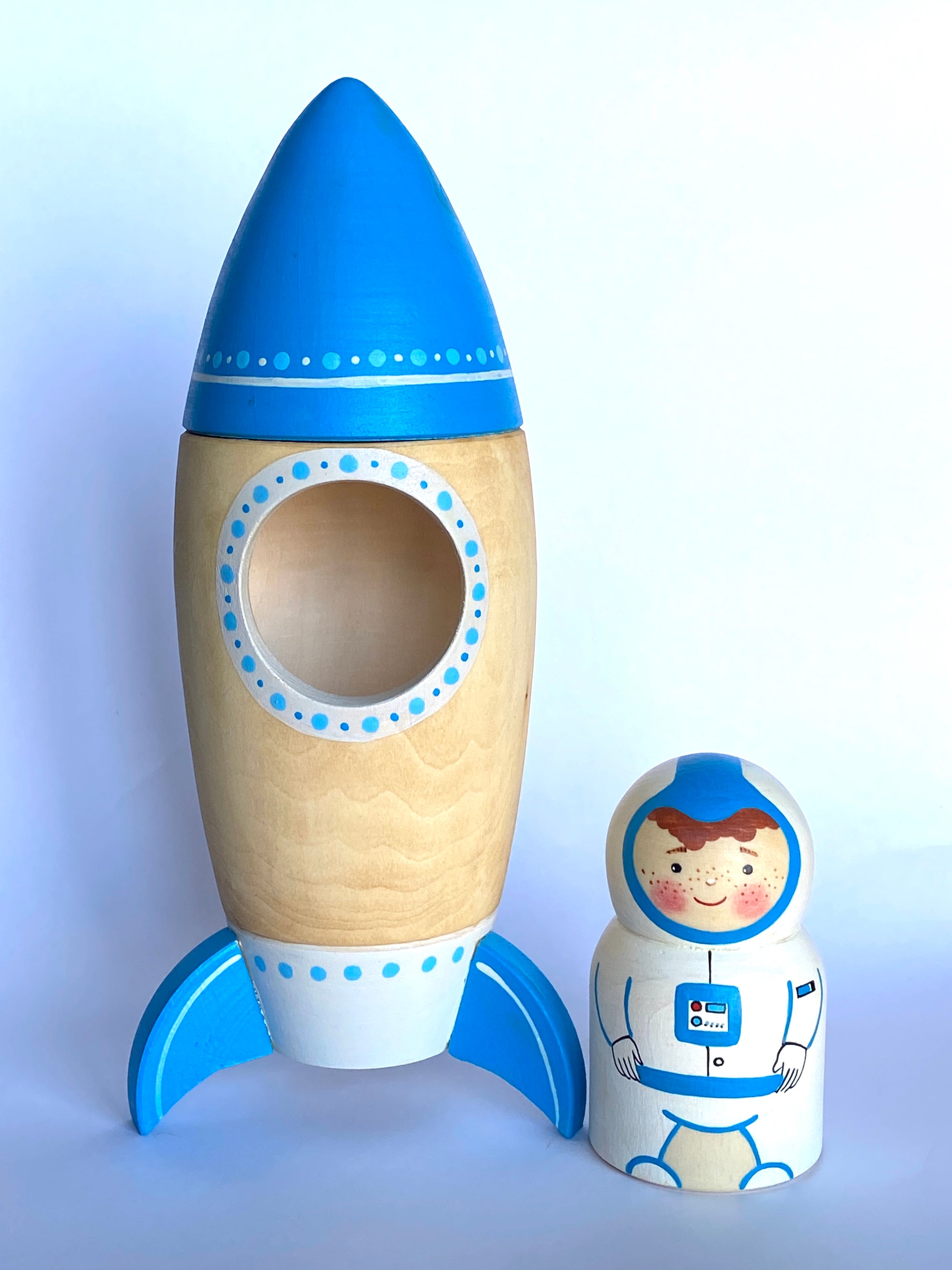 Wooden Toy Rocket with Astronaut
