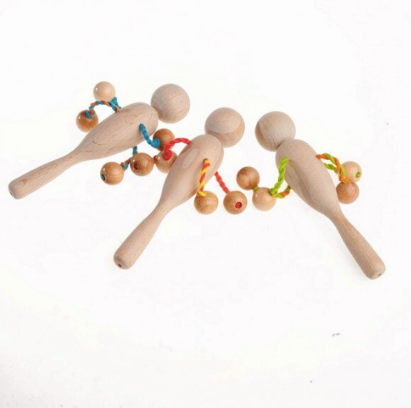 Organic Wooden Rattle toy with 4 beads