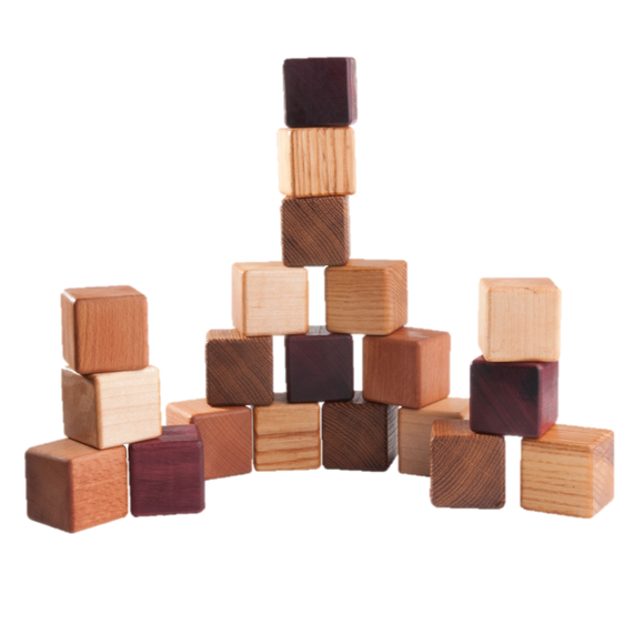 Classic Wooden Blocks for toddlers from 5 types of wood, 20- pieces - PoppyBabyCo