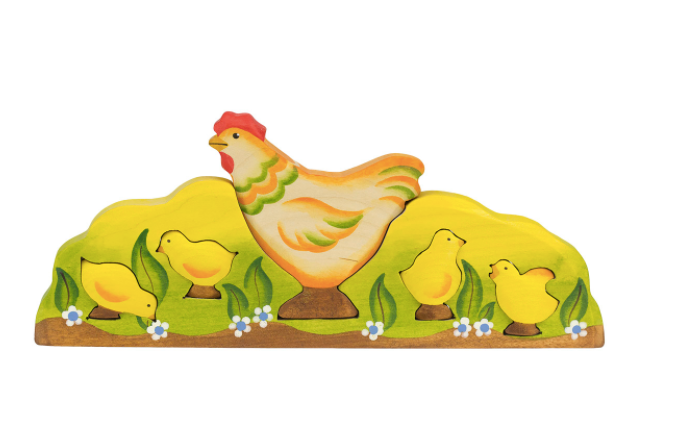 Wooden Chicken and chicks puzzle set