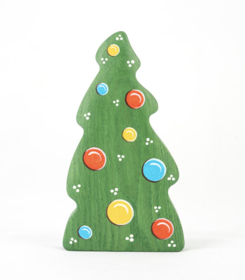 Wooden Christmas tree toy with ornaments