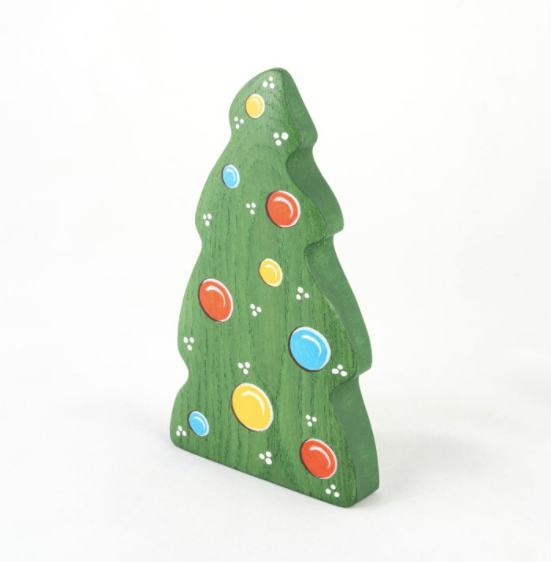 Wooden Christmas tree toy with ornaments