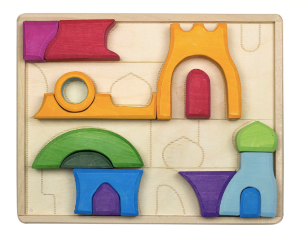 Colorful wooden Castle blocks and puzzle set