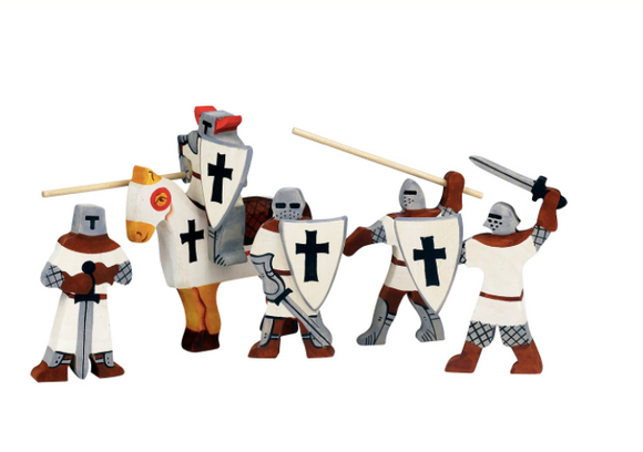 Wooden Crusaders Knights set with Horse
