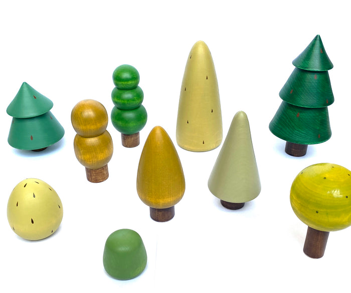 Wooden Tree Figurines- set of 10