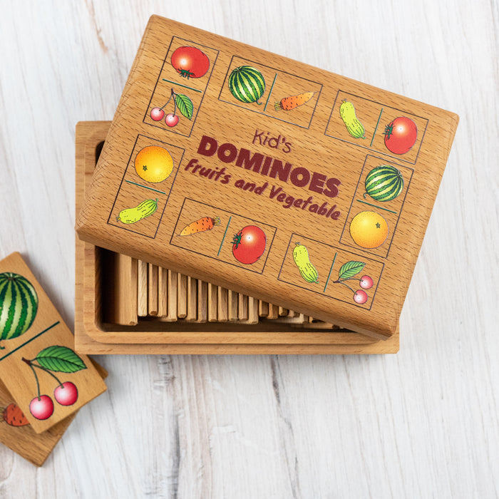 Wooden fruits/vegetables Domino game for toddlers in wooden box