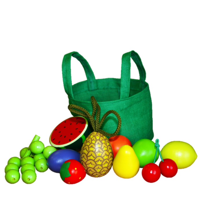 Wooden Fruit Toys in a cloth Tote - PoppyBabyCo