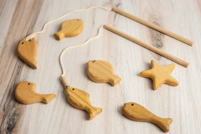 Wooden Magnetic Fishing Game for Kids, 4 types of Wood