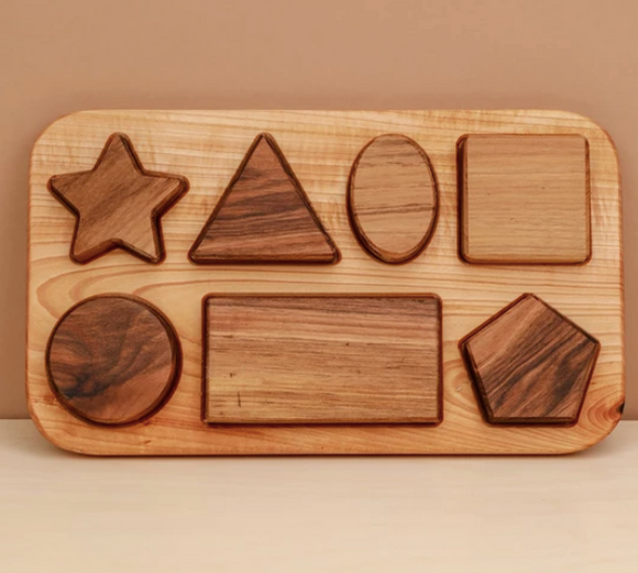 Wooden Geometric Shape Board with matching Shape Puzzle