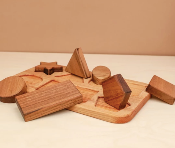 Wooden Geometric Shape Board with matching Shape Puzzle
