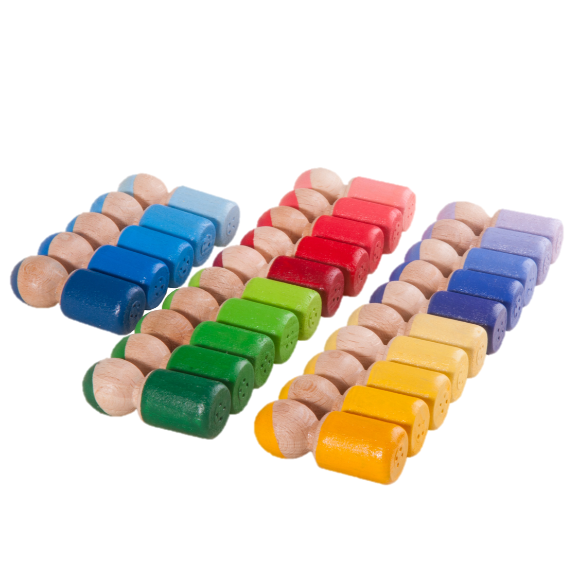 Montessori Color Sorting Wooden Toy Peg Dolls in Barrels Set of 25 PoppyBabyCo