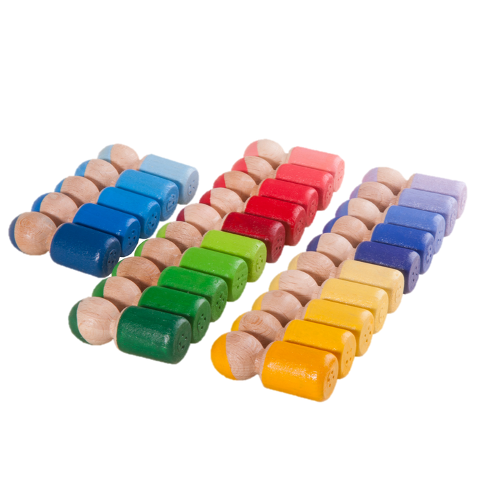 Montessori Color Sorting Wooden Toy Peg Dolls in Barrels - Set of 25 - PoppyBabyCo