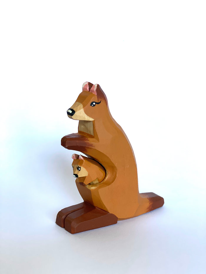 Wooden Kangaroo Toy with the Baby