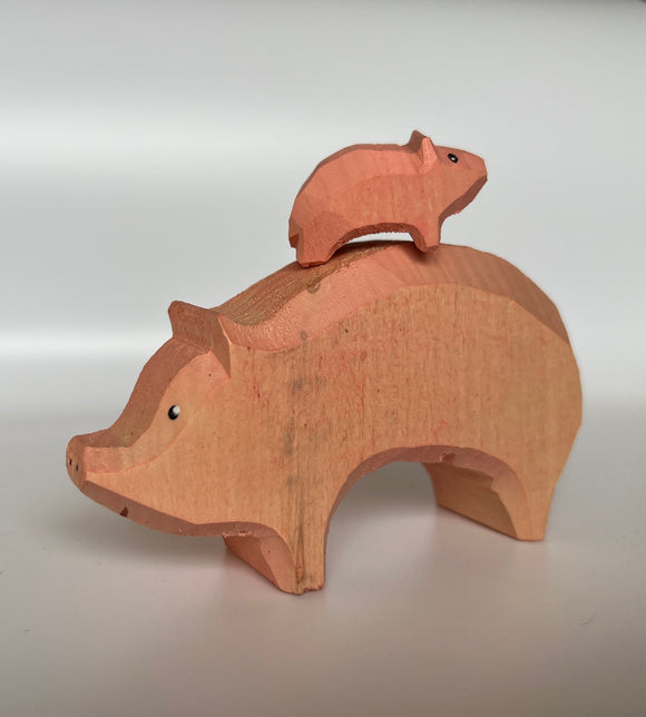 Wooden Pig with Piglet