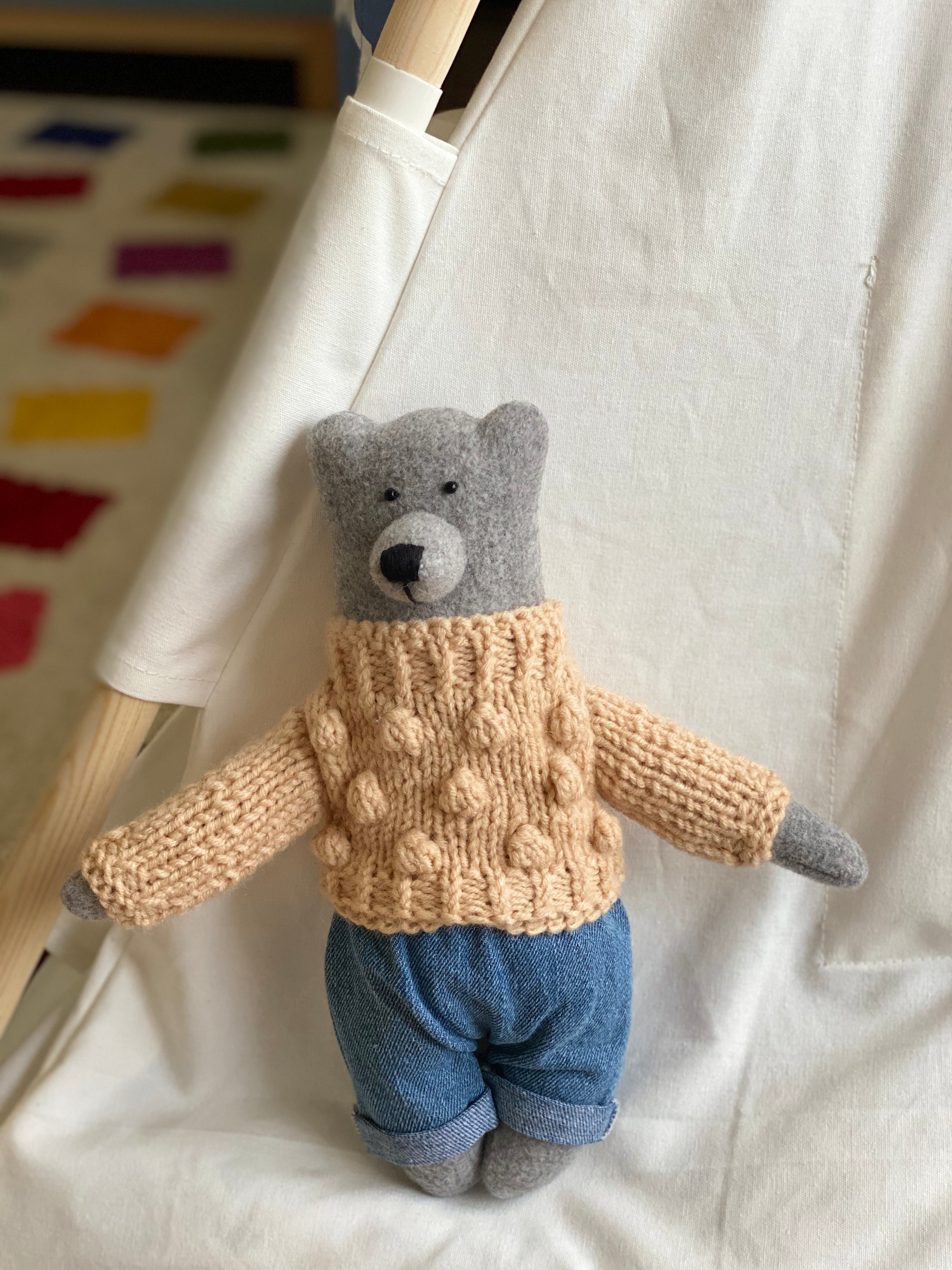 Handmade Stuffed Cloth Mom/Dad Bear - Dressed