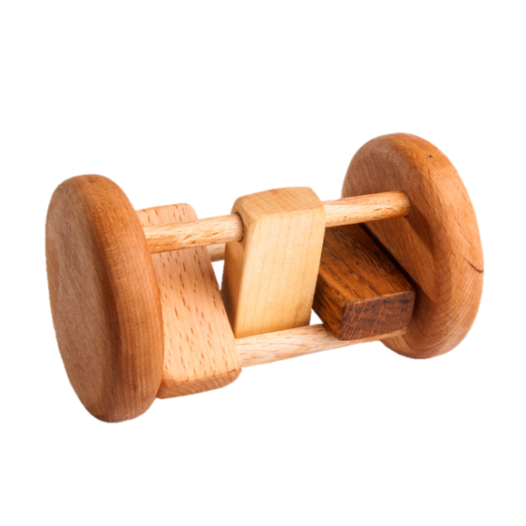 Montessori rolling rattle Wood Toy Chips Cylinder - PoppyBabyCo