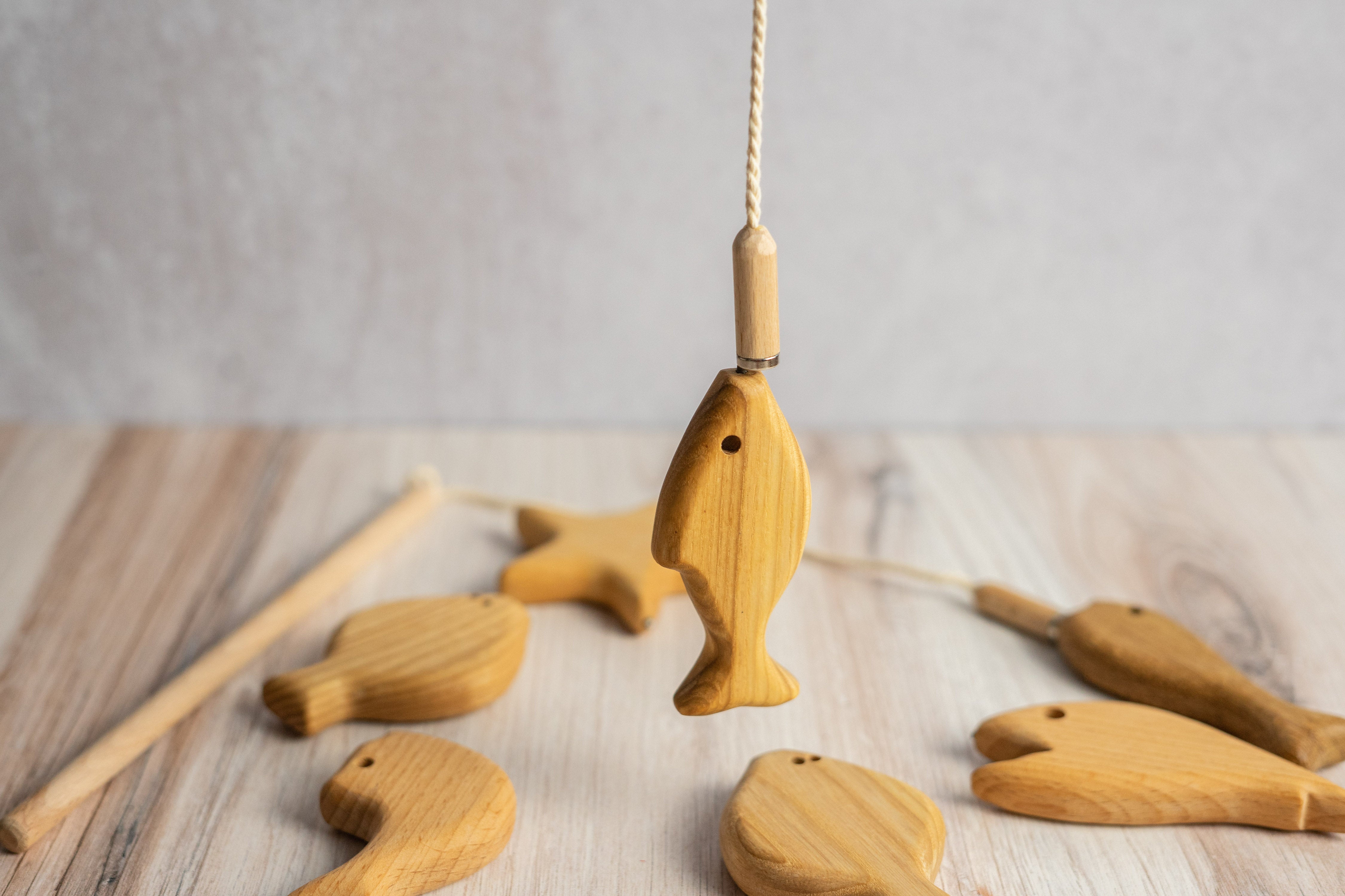 Fishing Rod Magnetic Toy Wooden Fishing Set Handmade Organic