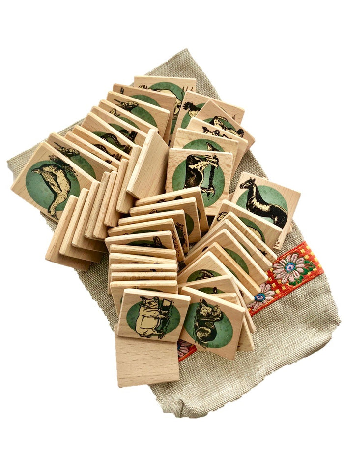 Wooden Memory Matching Game with a Linen Storage Bag, Farm Animals - PoppyBabyCo