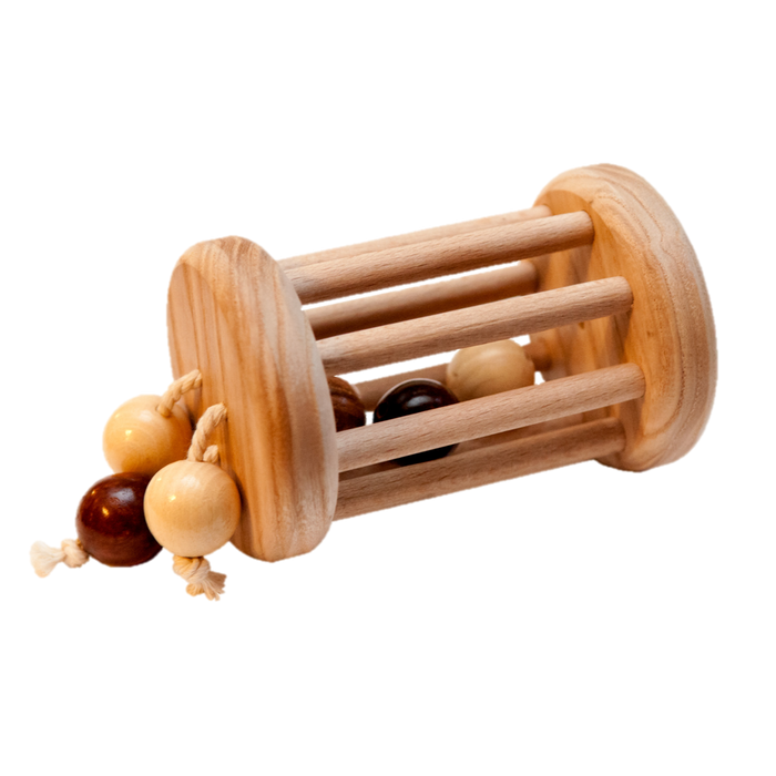 Montessori rolling rattle Wood Toy Ball Cylinder - PoppyBabyCo