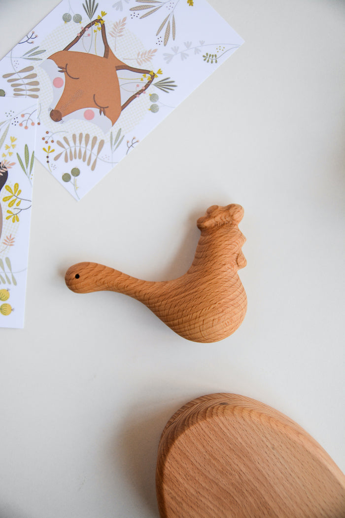 Organic Wooden Rattle toy Rooster in a Wooden Box