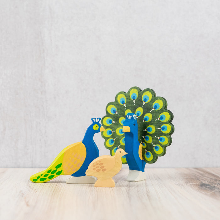 Wooden Peacock  Family set of 3