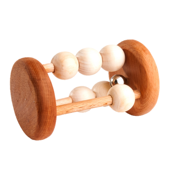 Montessori rolling rattle Wood Toy Bell Cylinder - PoppyBabyCo
