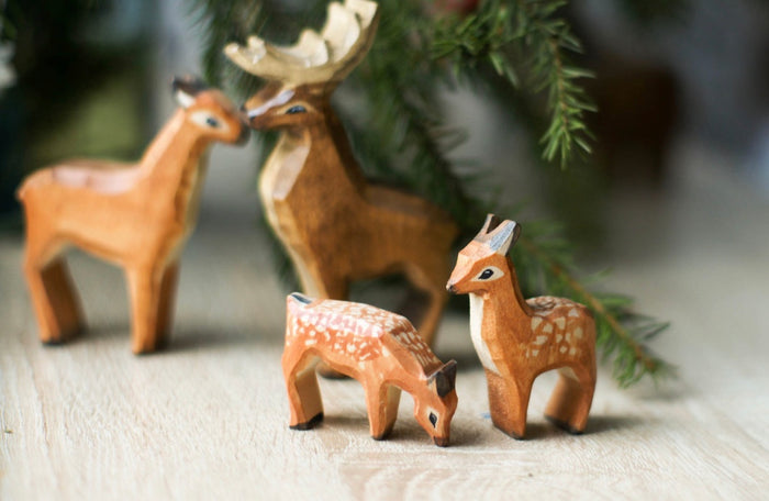 Small Wooden Deer Figurines set of 4