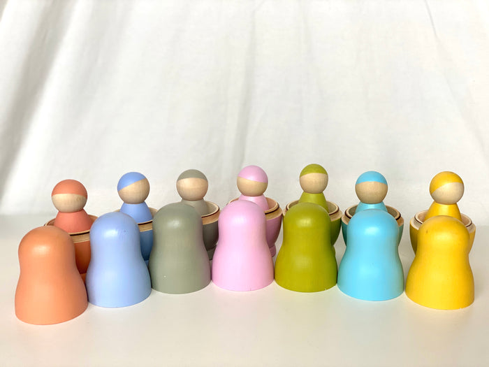 Wooden Nesting Dolls with Pegs Pastel