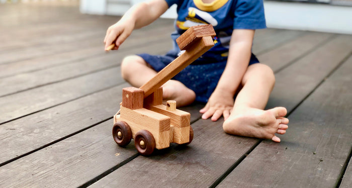 Handcrafted wooden catapult toy truck - PoppyBabyCo