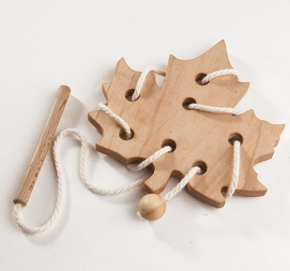 Wooden Lacing Maple Leaf Threading Toy