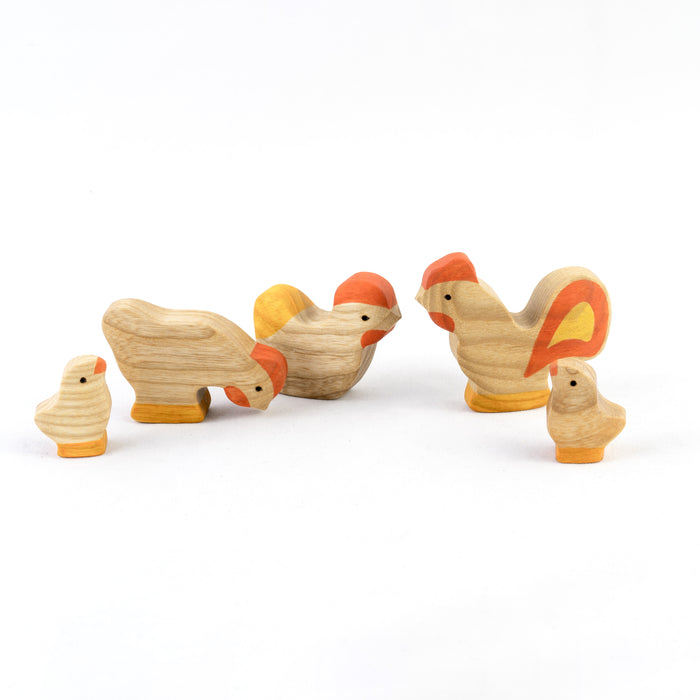 Waldorf  Natural Wooden Rooster with Chickens Set - 5 pieces - PoppyBabyCo