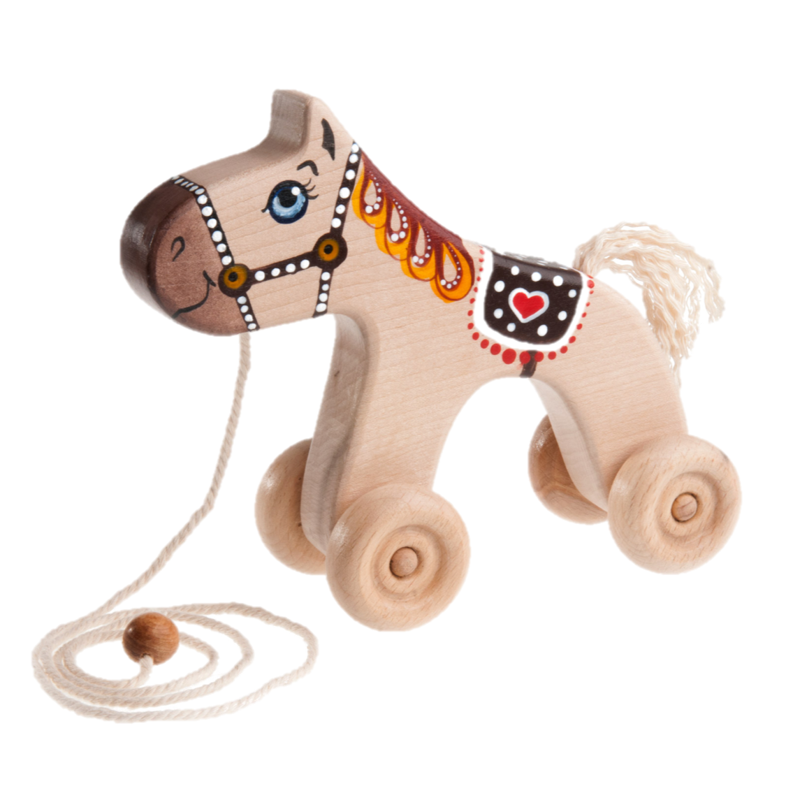 Wooden Horse Pull toy painted PoppyBabyCo