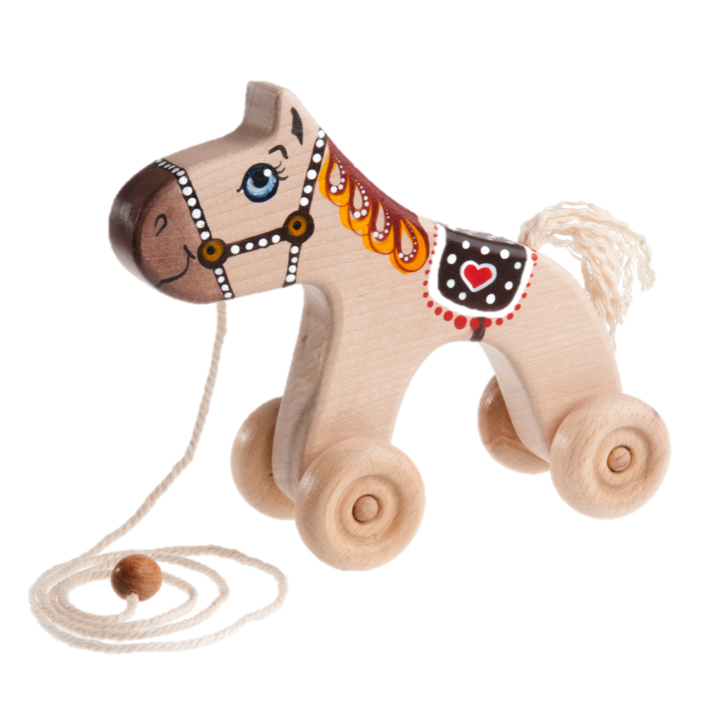Wooden Horse Pull toy painted 45.00
