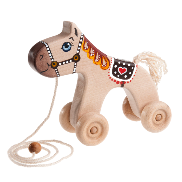 Wooden Horse Pull toy painted - PoppyBabyCo