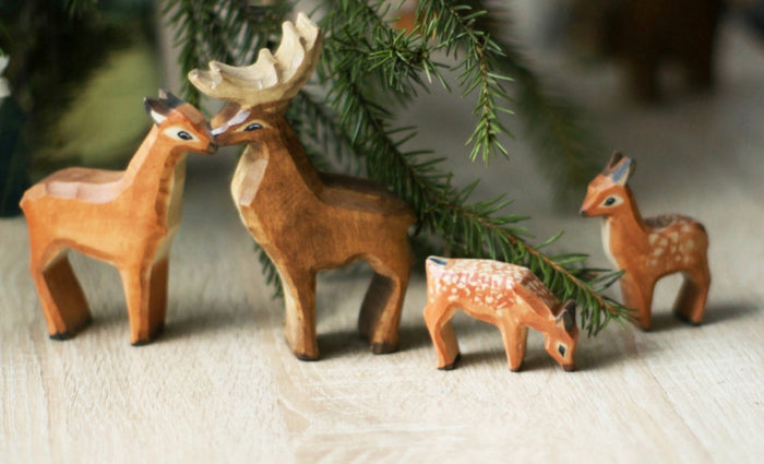 Small Wooden Deer Figurines set of 4