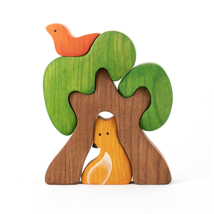 New Educational Wooden Tree Puzzle toy with Fox - PoppyBabyCo
