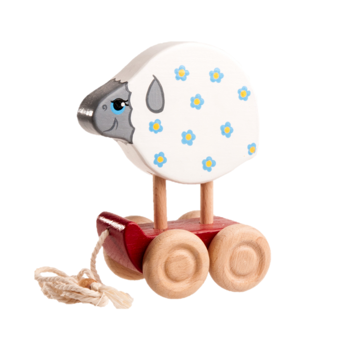 Wooden Sheep Pull toy painted - PoppyBabyCo