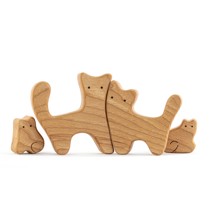 Waldorf Wooden Cats family of 4 puzzle set - PoppyBabyCo